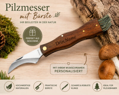 Herbertz Pilzmesser mit Bürste - Gravur möglich - personalisierbar
