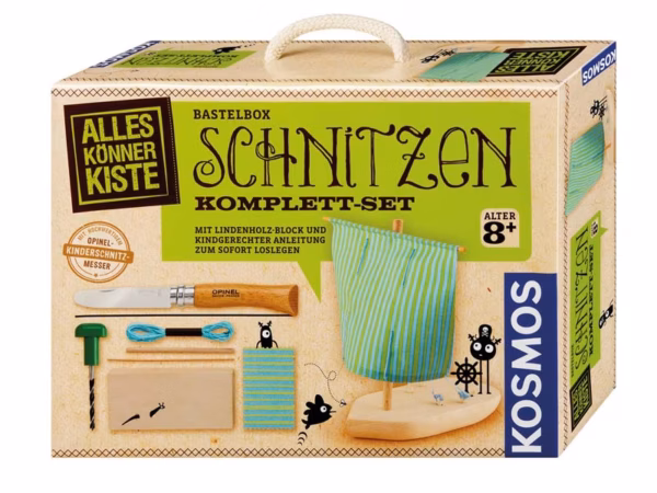 Kosmos Bastelbox SCHNITZEN inkl. Opinel Kindermesser - Gravur möglich -