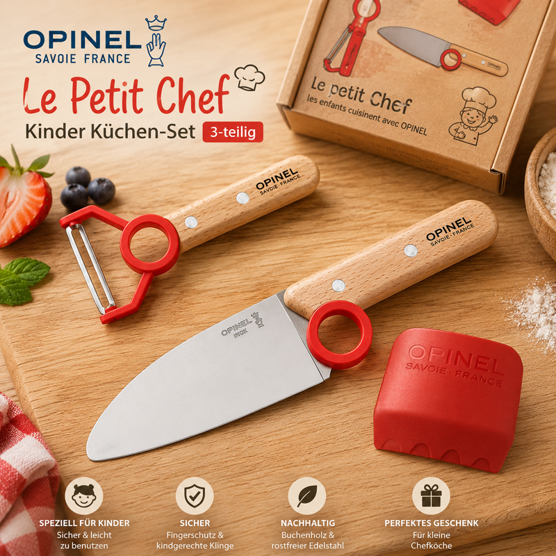 Opinel Kinder Kochmesser-Set "Le petit Chef", 3 tlg. - Gravur möglich