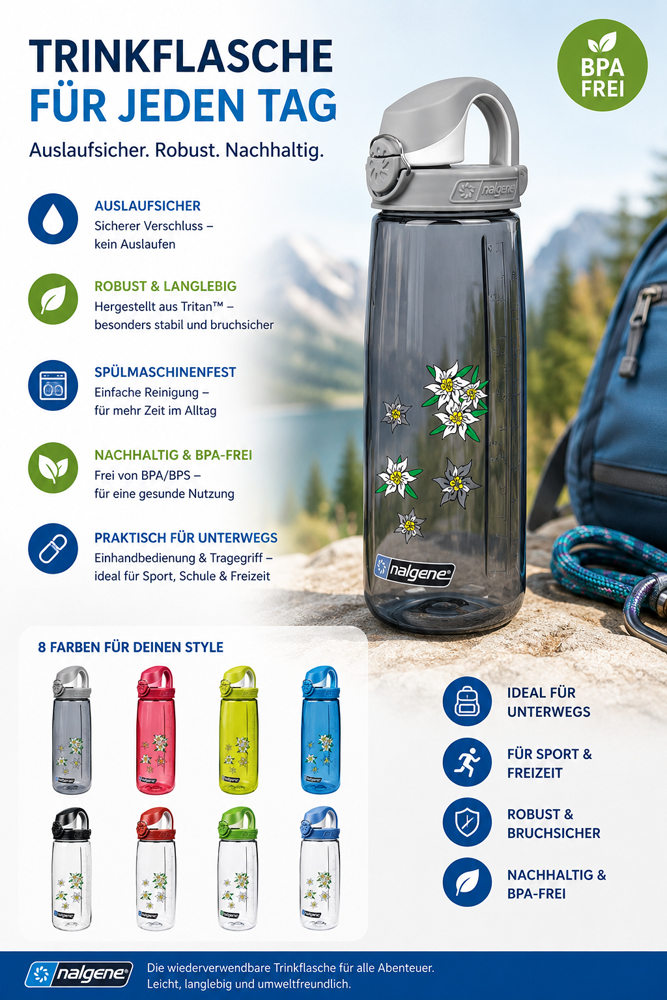 Nalgene Trinkflasche 'OTF' - 0,65 L Edelweiss - Gravur möglich