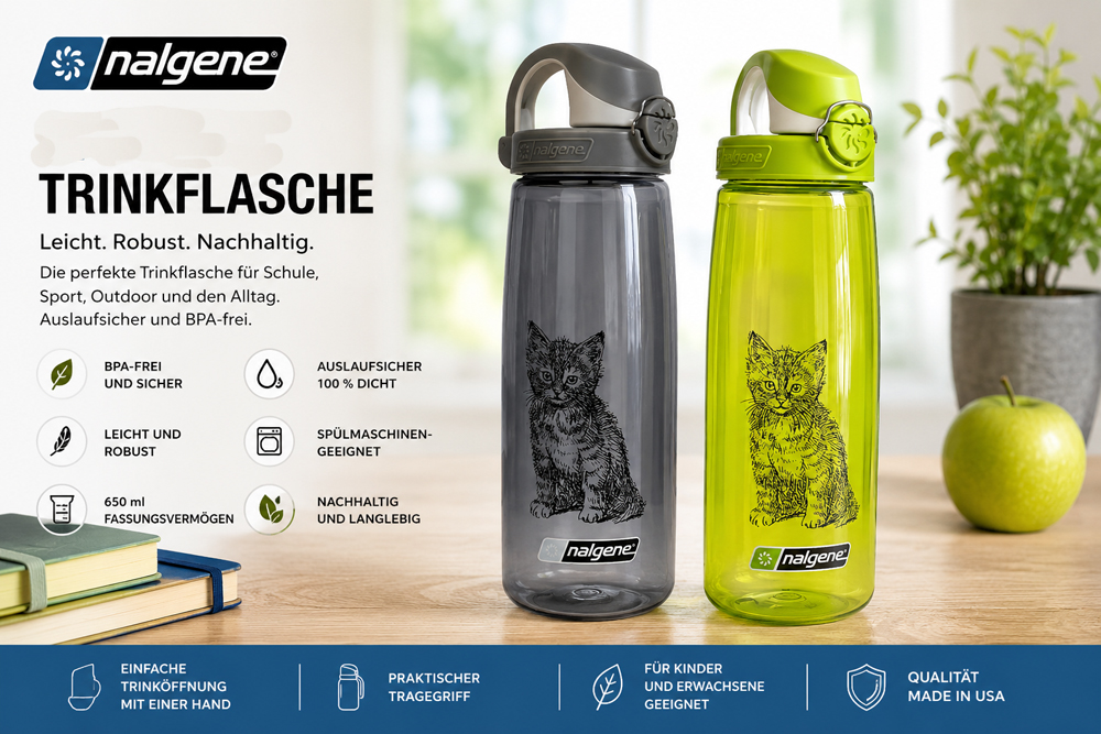 Nalgene Trinkflasche 'OTF' - 0,65 L Katzenmotiv - Gravur möglich