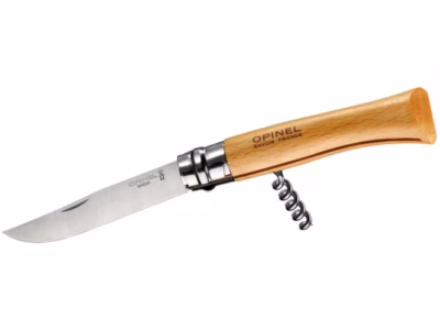 Opinel Taschenmesser No 10, rostfrei, Buche, mit Korkenzieher - Gravur möglich -