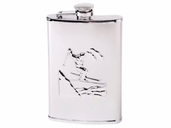 Herbertz Taschenflasche, Edelstahl, 237 ml, Ski - Gravur möglich -