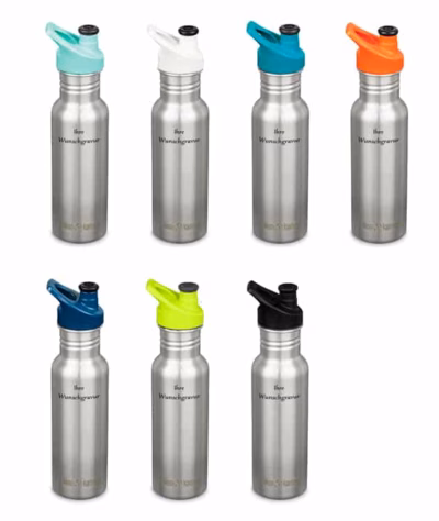 Klean Kanteen Trinkflasche Classic (532 ml) "Brushed Stainless" - Sport Cap - Deckelfarbe wählbar - Gravur möglich