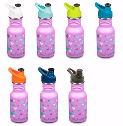Klean Kanteen Trinkflasche Kid Classic (355 ml) "Orchid Hearts" - Sport Cap - Deckelfarbe wählbar - Gravur möglich