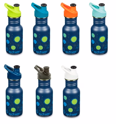 Klean Kanteen Trinkflasche Kid Classic (355 ml) "Planets" - Sport Cap - Deckelfarbe wählbar - Gravur möglich