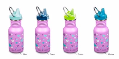 Klean Kanteen Trinkflasche Kid Classic (355 ml) "Orchid Hearts" - Sippy Cap - Deckelfarbe wählbar - Gravur möglich