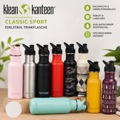 Klean Kanteen Trinkflasche Classic (532 ml) - Sport Cap - Gravur möglich