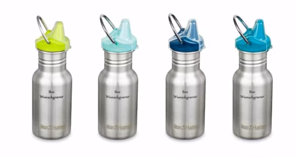 Klean Kanteen Trinkflasche Kid Classic (355 ml) "Brushed Stainless" - Sippy Cap - Deckelfarbe wählbar – Gravur möglich