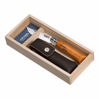 Opinel Taschenmesser No 08, Carbon, mit Etui - Gravur möglich -
