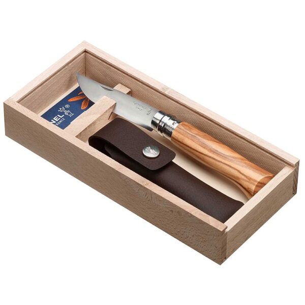 Opinel Taschenmesser No 08, rostfrei, Olive, mit Etui - Gravur möglich