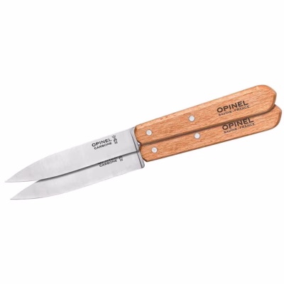 Opinel Küchenmesser No 102, 2 Stück, Carbon, Buche, natur - Gravur möglich
