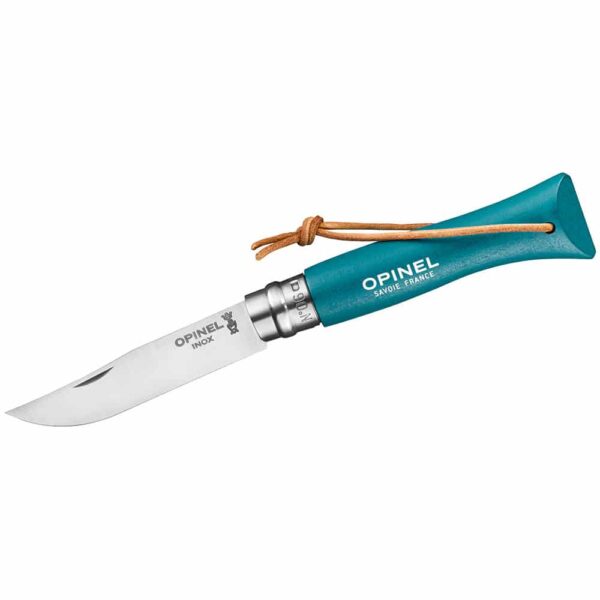 Opinel Taschenmesser No 06 COLORAMA, türkis, rostfrei, Kordel - Gravur möglich