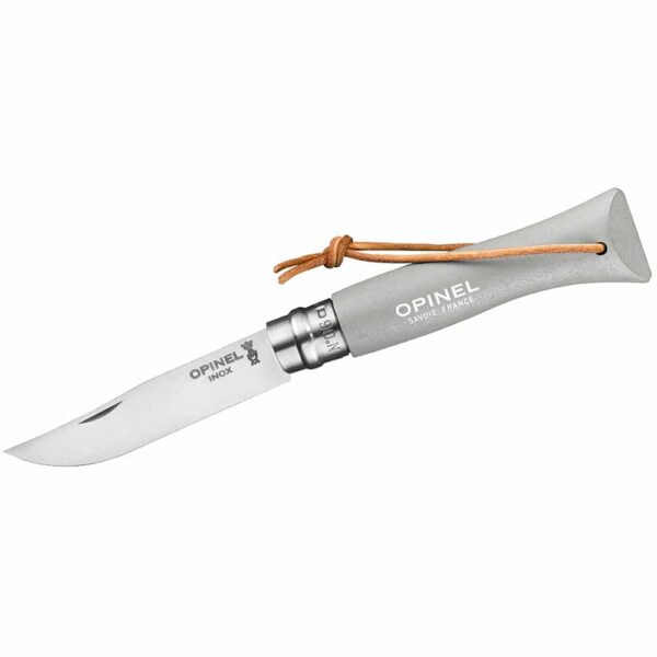Opinel Taschenmesser No 06 COLORAMA, hell-grau, rostfrei, Kordel - Gravur möglich