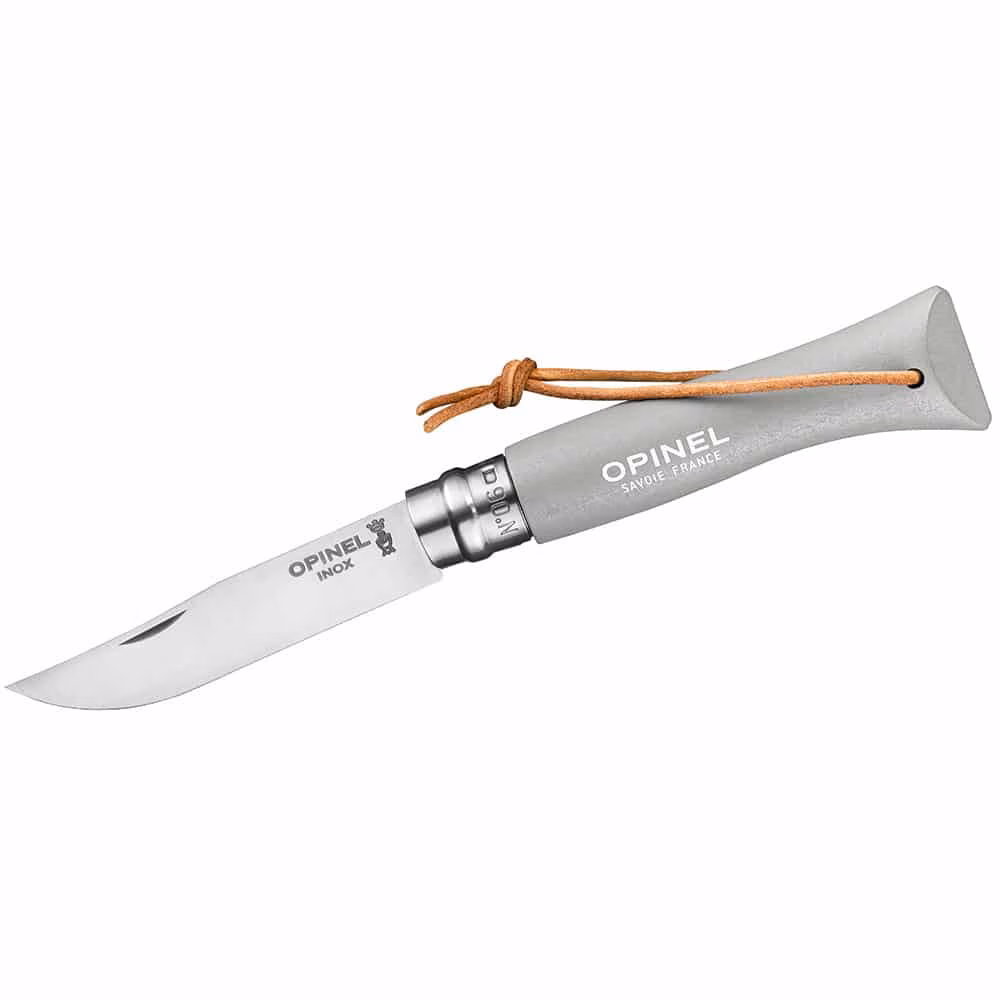 Opinel Taschenmesser No 06 COLORAMA, hell-grau, rostfrei, Kordel - Gravur möglich