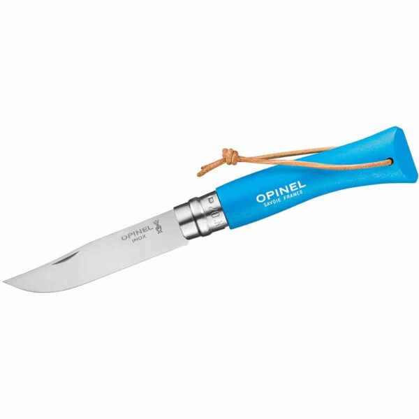 Opinel Taschenmesser No 07 COLORAMA, blau, rostfrei, Kordel - Gravur auf der Klinge möglich