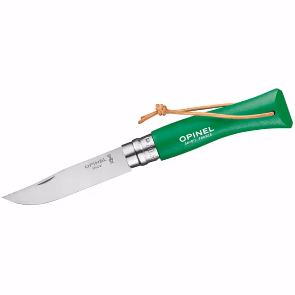 Opinel Taschenmesser No 07 COLORAMA, grün, rostfrei, Kordel - Gravur möglich