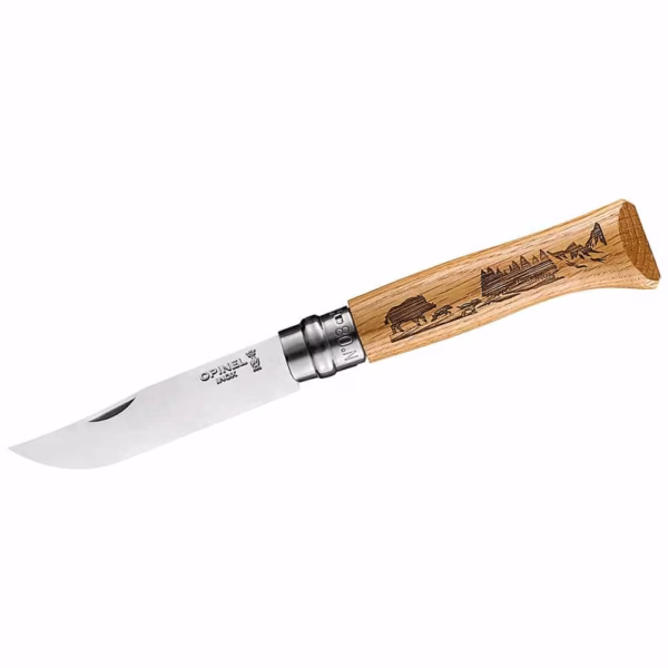Opinel Taschenmesser No 08 ANIMALIA, Wildschwein, Eiche, rostfrei - Gravur möglich