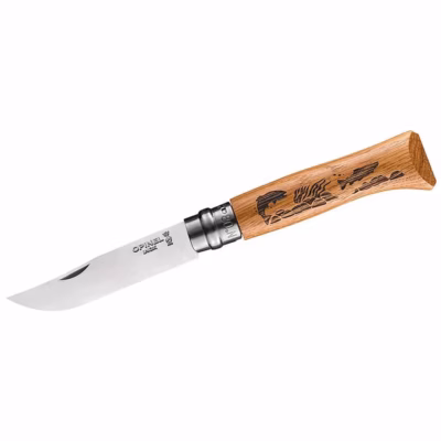Opinel Taschenmesser No 08 ANIMALIA, Fisch, Eiche, rostfrei - Gravur möglich