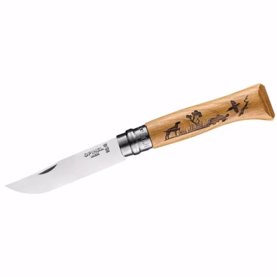 Opinel Taschenmesser No 08 ANIMALIA, Hund, Eiche, rostfrei - Gravur möglich