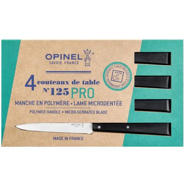 Opinel Tafelmesser NO 125 PRO, 4er Set, rostfrei, POM - Gravur möglich