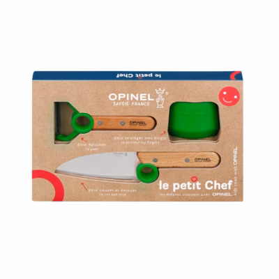 Opinel Kinder Kochmesser-Set "Le petit Chef", 3 tlg. grün - Gravur möglich
