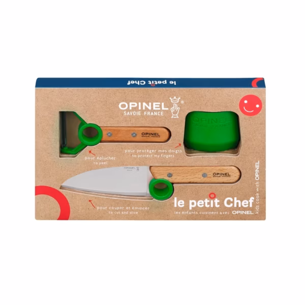 Opinel Kinder Kochmesser-Set "Le petit Chef", 3 tlg. grün - Gravur möglich