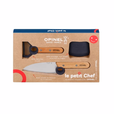 Opinel Kinder Kochmesser-Set "Le petit Chef", 3 tlg. dunkelblau - Gravur möglich