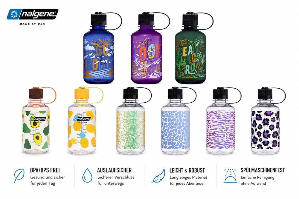 Nalgene Trinkflasche 'EH Sustain' ( zu 50 % aus zertifizierten recycelten Materialien ) - 0,5 L, verschiedene Motive