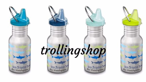 Klean Kanteen Trinkflasche Kid Classic (355 ml) "Brushed Stainless Shark Fade" - Sippy Cap - Deckelfarbe wählbar – Gravur möglich