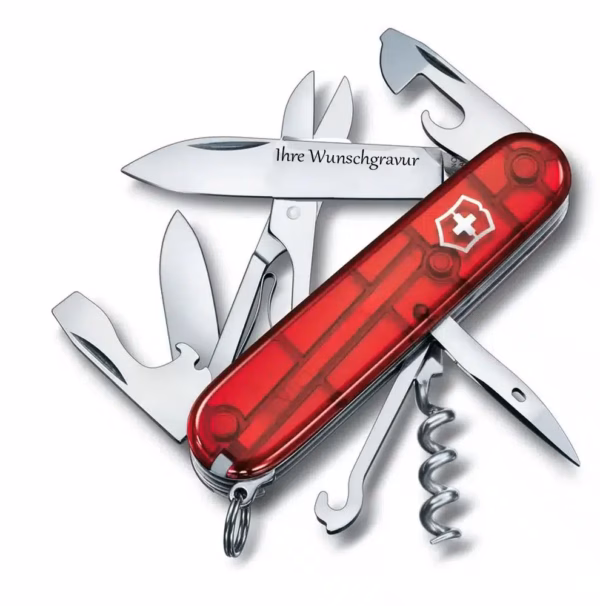 Victorinox Taschenmesser Climber, 14 Funktionen, rot-transparent - Gravur auf der Klinge möglich