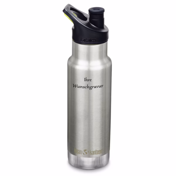 Klean Kanteen Kinder Isolier-Trinkflasche, vakuumisoliert, 355 ml mit Sport Cap, stainless steel - Gravur möglich