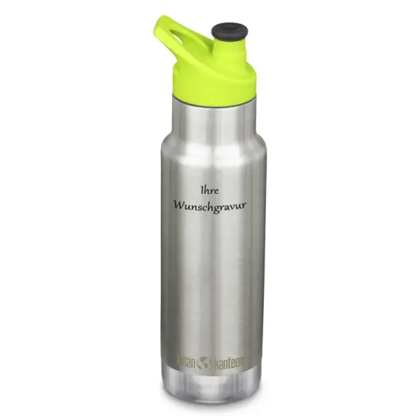 Klean Kanteen Kinder Isolier-Trinkflasche, vakuumisoliert, 355 ml mit Sport Cap, stainless steel - Gravur möglich