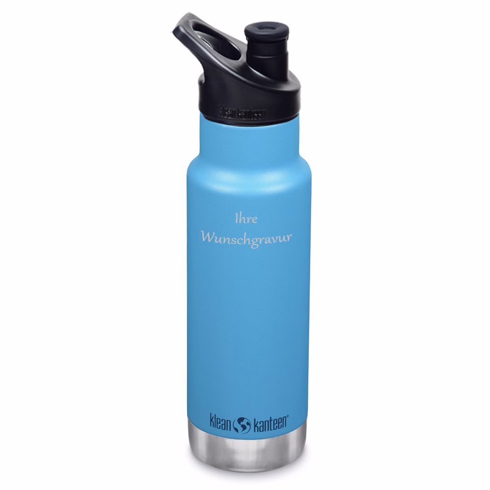 Klean Kanteen Kinder Isolier-Trinkflasche, vakuumisoliert, 355 ml mit Sport Cap schwarz, Hawaiian Ocean - Gravur möglich