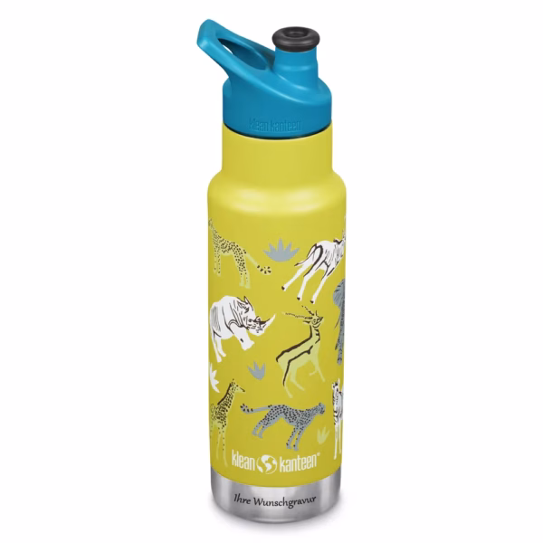 Klean Kanteen Kinder Isolier-Trinkflasche, vakuumisoliert, 355 ml mit Sport Cap, Safari - Gravur möglich