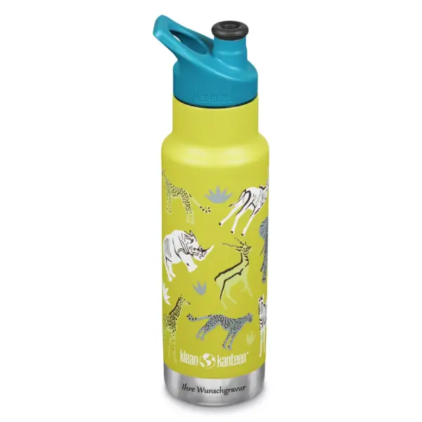 Klean Kanteen Kinder Isolier-Trinkflasche, vakuumisoliert, 355 ml mit Sport Cap, Safari - Gravur möglich