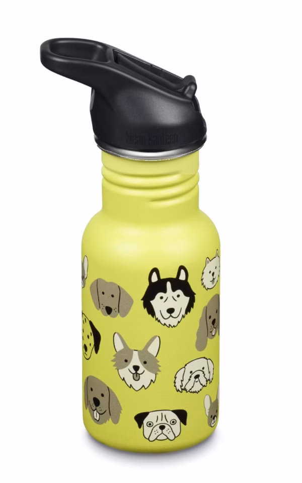 Klean Kanteen Trinkflasche Kid Classic (355 ml)  - Flip Sport Cap schwarz - „Dogs“ - Gravur möglich