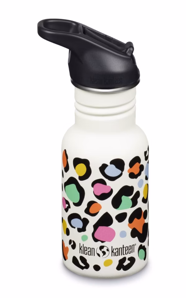 Klean Kanteen Trinkflasche Kid Classic (355 ml)  - Flip Sport Cap - Leopard Print - Gravur möglich