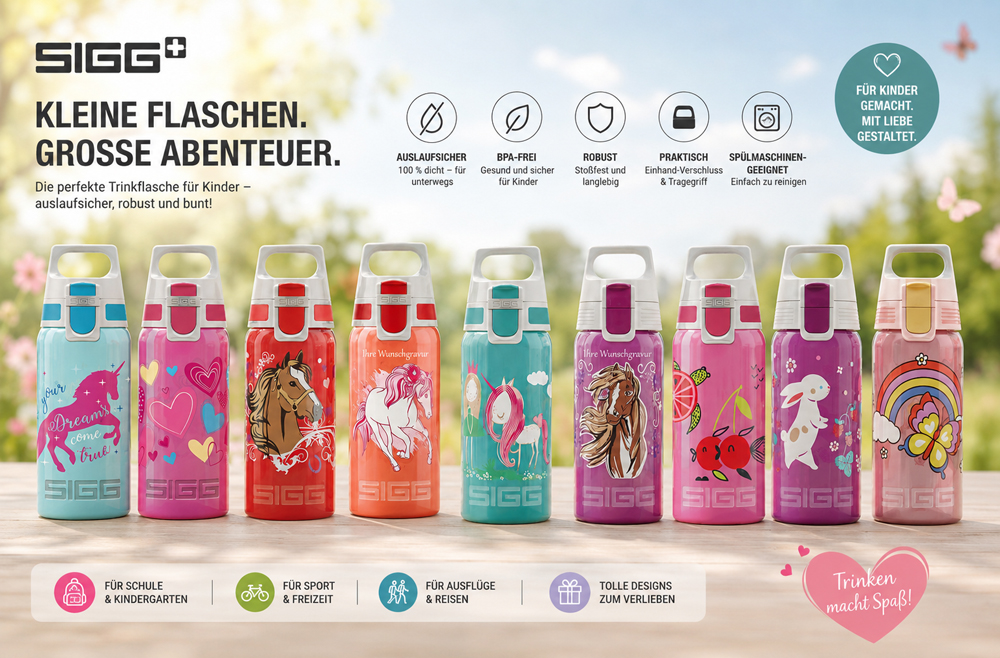 SIGG Trinkflasche 'Viva Kids One' - 0,5 L "Hearts & Horses" - Gravur möglich
