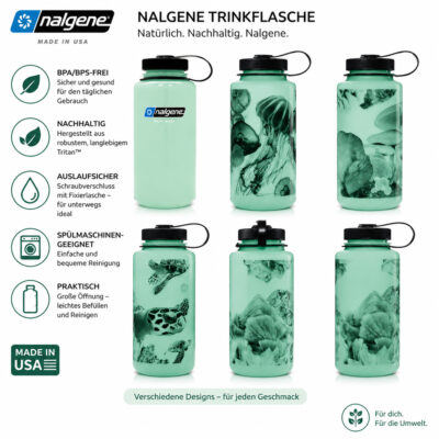 Nalgene Trinkflasche "Weithals Sustain" - 1 Liter, glow (nachtleuchtend) verschiedene Motive
